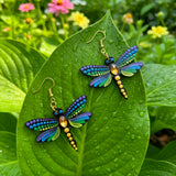 Mystic Dragonfly Mandala Earrings – Handpainted Art in Peacock Shades