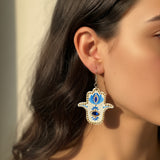 White & Blue Hamsa Hand Mandala Earrings – Touch of Gold Elegance