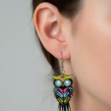 Vibrant Owl Mandala Earrings – Handpainted Boho Charm