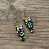 Vibrant Owl Mandala Earrings – Handpainted Boho Charm