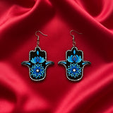 Hamsa Hand Dot Mandala Earrings – Shades of Blue