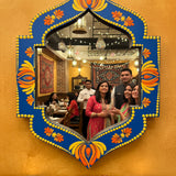 Hand-Painted Lotus Dot Mandala Art Mirror – 12” Jharokha Style Ornate Frame | Royal Blue