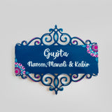 Turquoise & Pink Dot Mandala Corner Cutwork Nameplate – 3 Design Variants