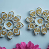 Hand-Painted Lotus-Inspired Wooden Diya Holders – White & Gold