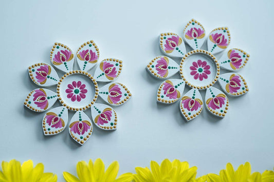 Hand-Painted Lotus Mandala Tealight Holders – Festive Home Decor