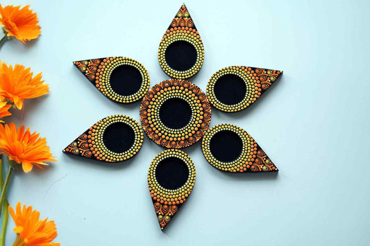 Decorative Dot Mandala Art  Set – Eco-Friendly Wooden Candle Holders