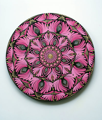 Vibrant Pink Mandala Wall Hanging – Handcrafted Dot Art Design