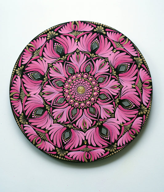 Vibrant Pink Mandala Wall Hanging – Handcrafted Dot Art Design
