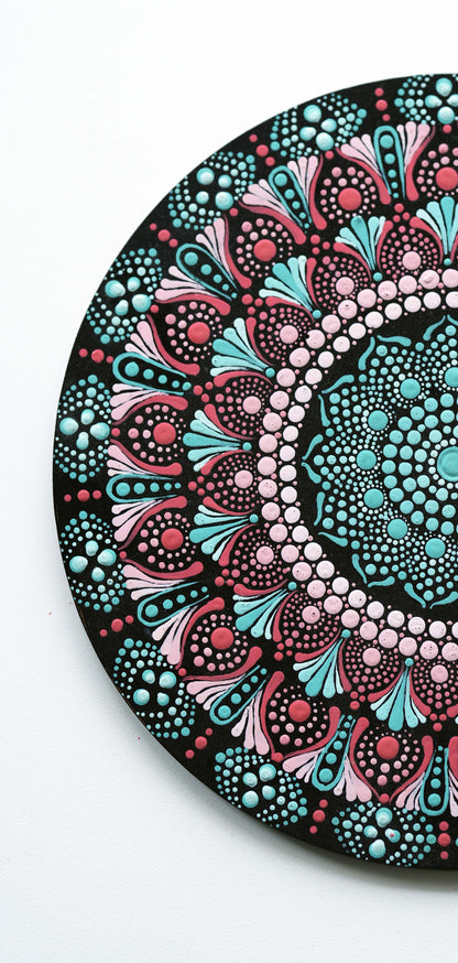 Radiant Pink & Gold Mandala Wall Plate – Handpainted Dot Art