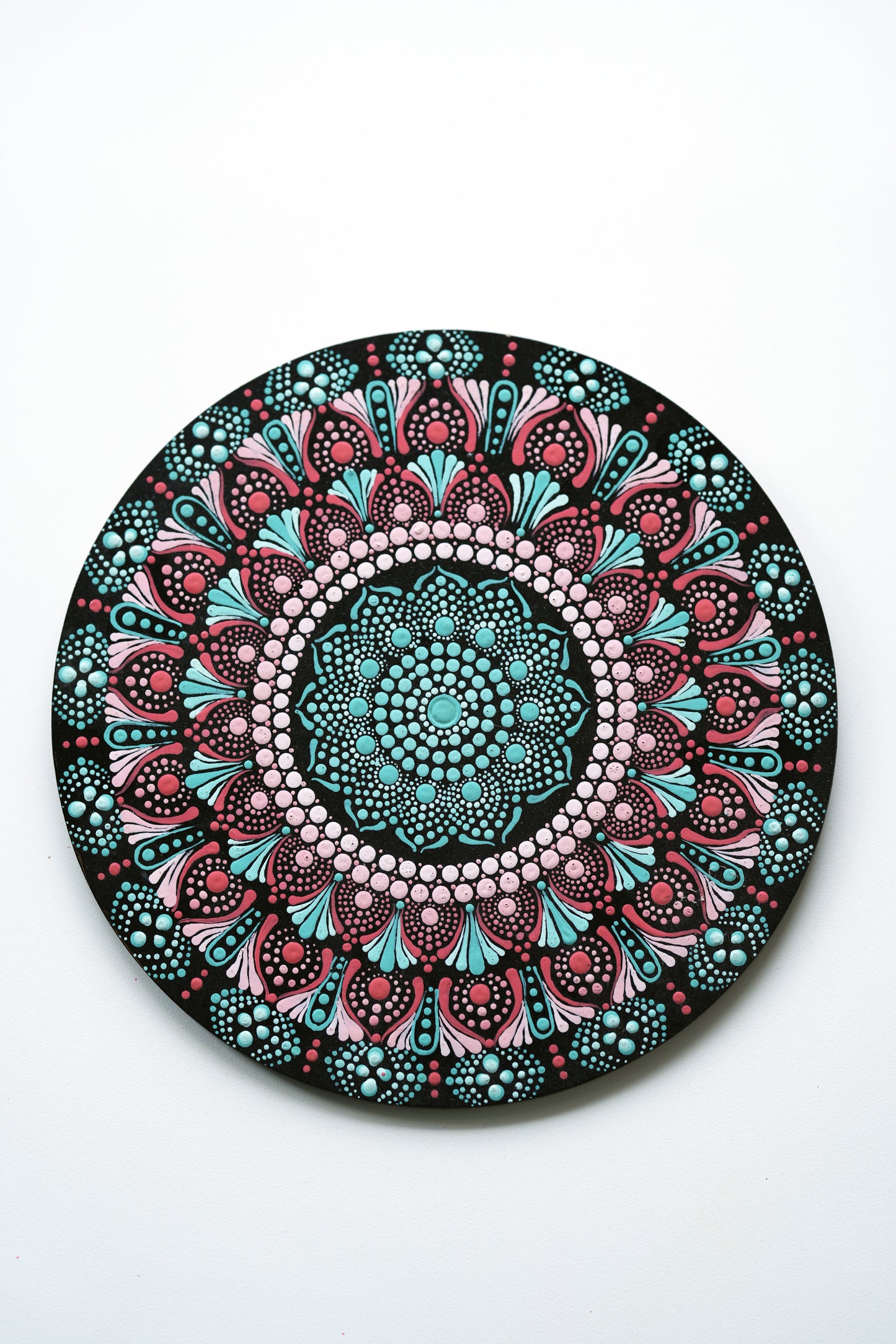 Radiant Pink & Gold Mandala Wall Plate – Handpainted Dot Art