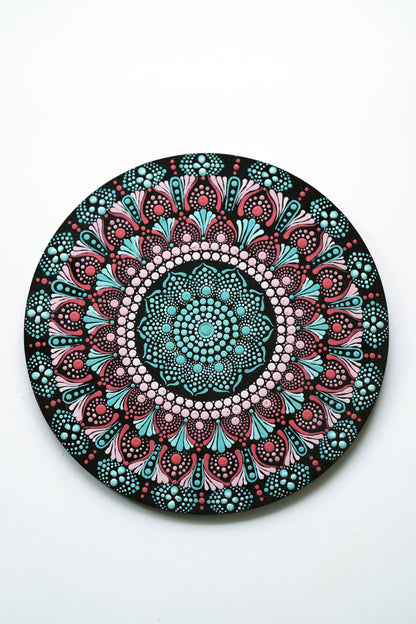 Radiant Pink & Gold Mandala Wall Plate – Handpainted Dot Art