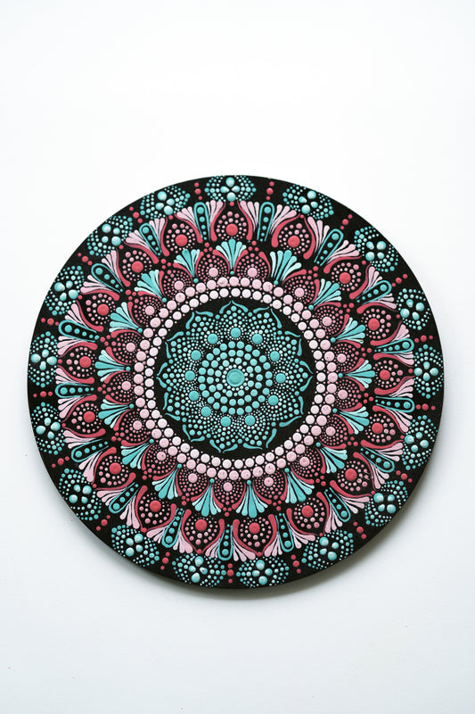 Radiant Pink & Gold Mandala Wall Plate – Handpainted Dot Art
