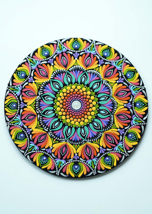 Radiant Burst Hand-Painted Mandala Wall Plate – Full of Colors