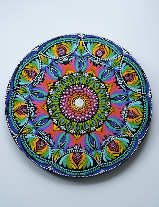 Radiant Harmony – Multicolor Dot Art Mandala Wall Plate