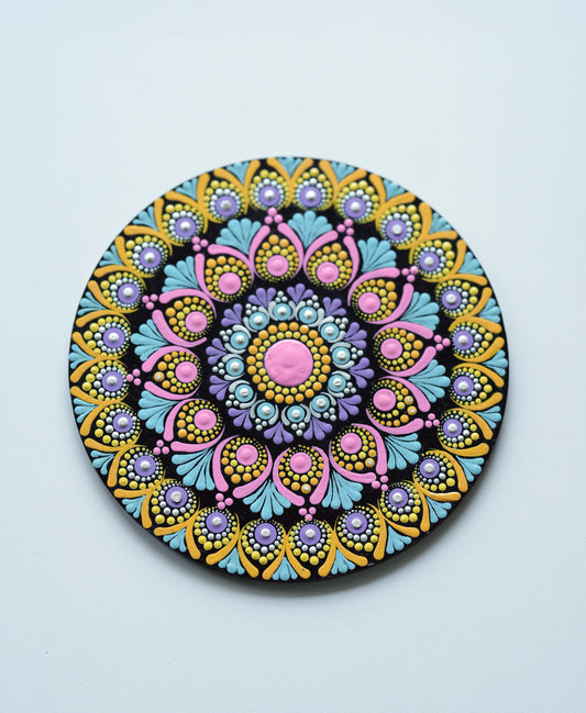 Radiant Pastel Dot Mandala Wall Art - Hand-Painted