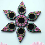Pink Blossom Dot Mandala Tealights Holders – Handcrafted Festive Lighting