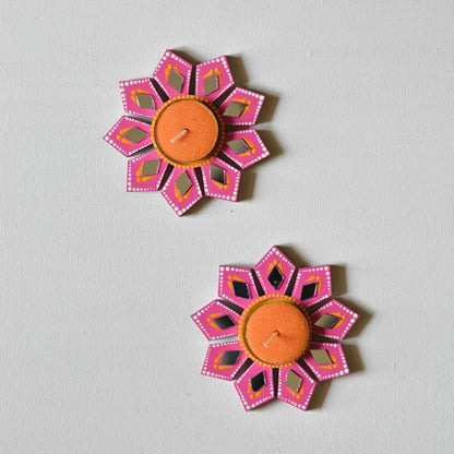 Tealight Holder Geometric Flower - Set Of 2