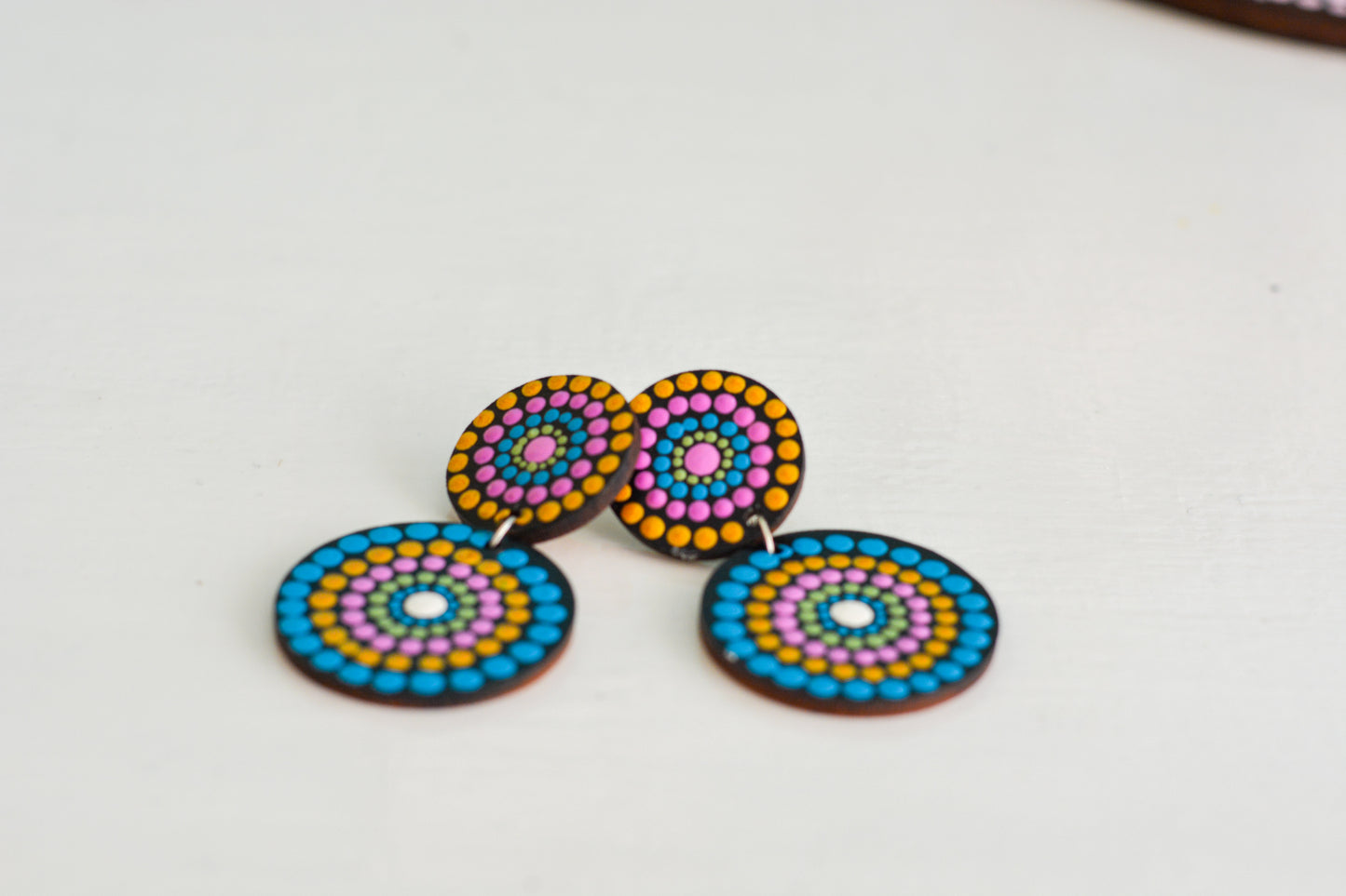 Dot Art Earrings - 2 Layers - Warm Hues