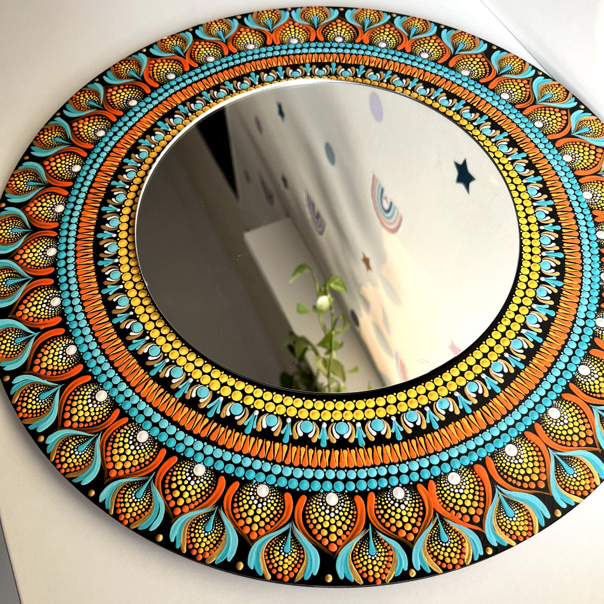 Dot Art Mandala Wall Decor - Mirror Round Orange Blue