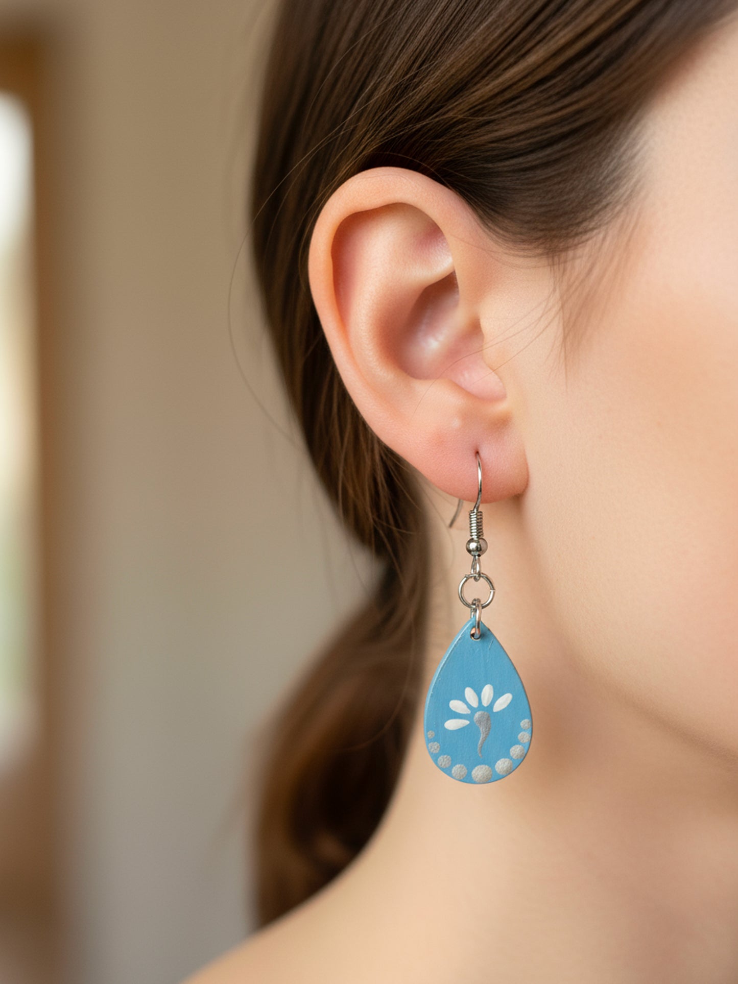 Sky Blue l Drop Earrings – Hand painted Minimal Mandala Style