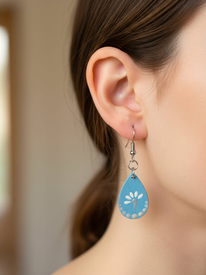 Sky Blue l Drop Earrings – Hand painted Minimal Mandala Style