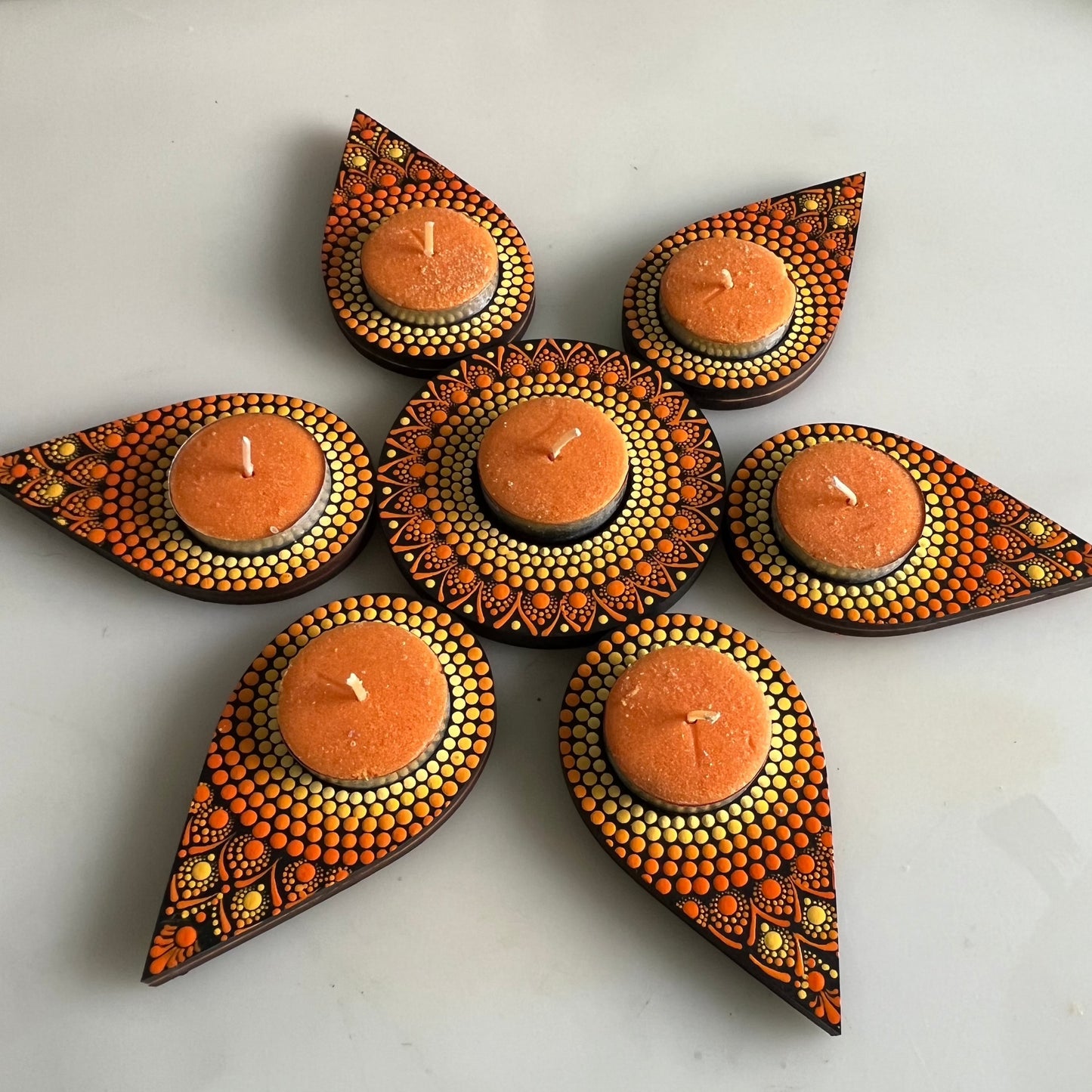 Rangoli Style Tealight Holders - Yellow Shades