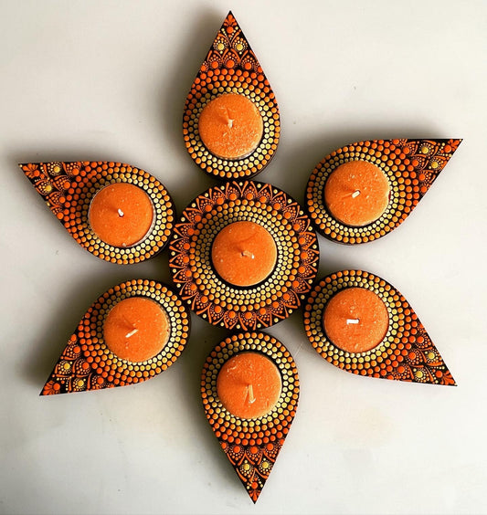 Rangoli Style Tealight Holders - Yellow Shades