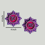 Handpainted Shubh Labh Wall Hanging – Flower Design in Purple & Pink (4x4 Inch)
