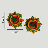 Handpainted Shubh Labh Wall Hanging – Flower Design in Green & Orange (4x4 Inch)