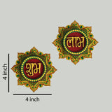 Handpainted Shubh Labh Wall Hanging – Flower Design in Red, Green & Yellow (4x4 Inch)
