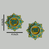 Handpainted Shubh Labh Wall Hanging – Flower Design in Teal and Yellow  (4x4 Inch)