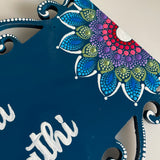 Classic Floral Cutwork Nameplate in  Pink Purple Blue & Dot  Mandala Accents