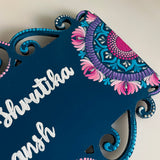 Turquoise Lotus Semi- Dot Mandala Cutwork Nameplate – Hand painted