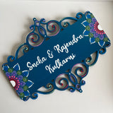 Classic Floral Cutwork Nameplate in  Pink Purple Blue & Dot  Mandala Accents