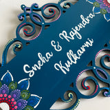 Classic Floral Cutwork Nameplate in  Pink Purple Blue & Dot  Mandala Accents