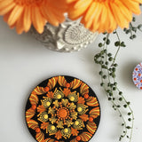 Orange & Yellow Floral Dot Mandala Coaster Set
