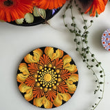 Orange & Yellow Floral Dot Mandala Coaster Set