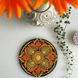 Orange & Yellow Floral Dot Mandala Coaster Set