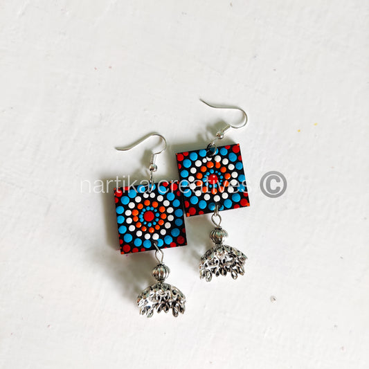 Dot Art Earrings - Square Jhumki