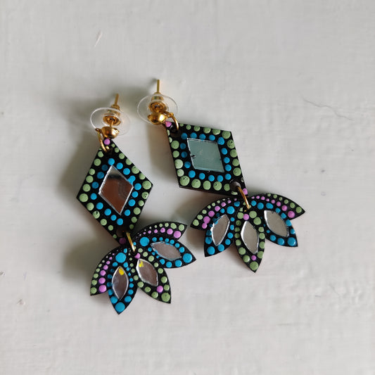 Dot Mandala Art Earrings - Diamond & Lotus