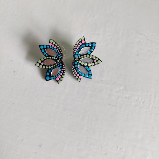 Dot Mandala Art Earrings - Lotus Studs