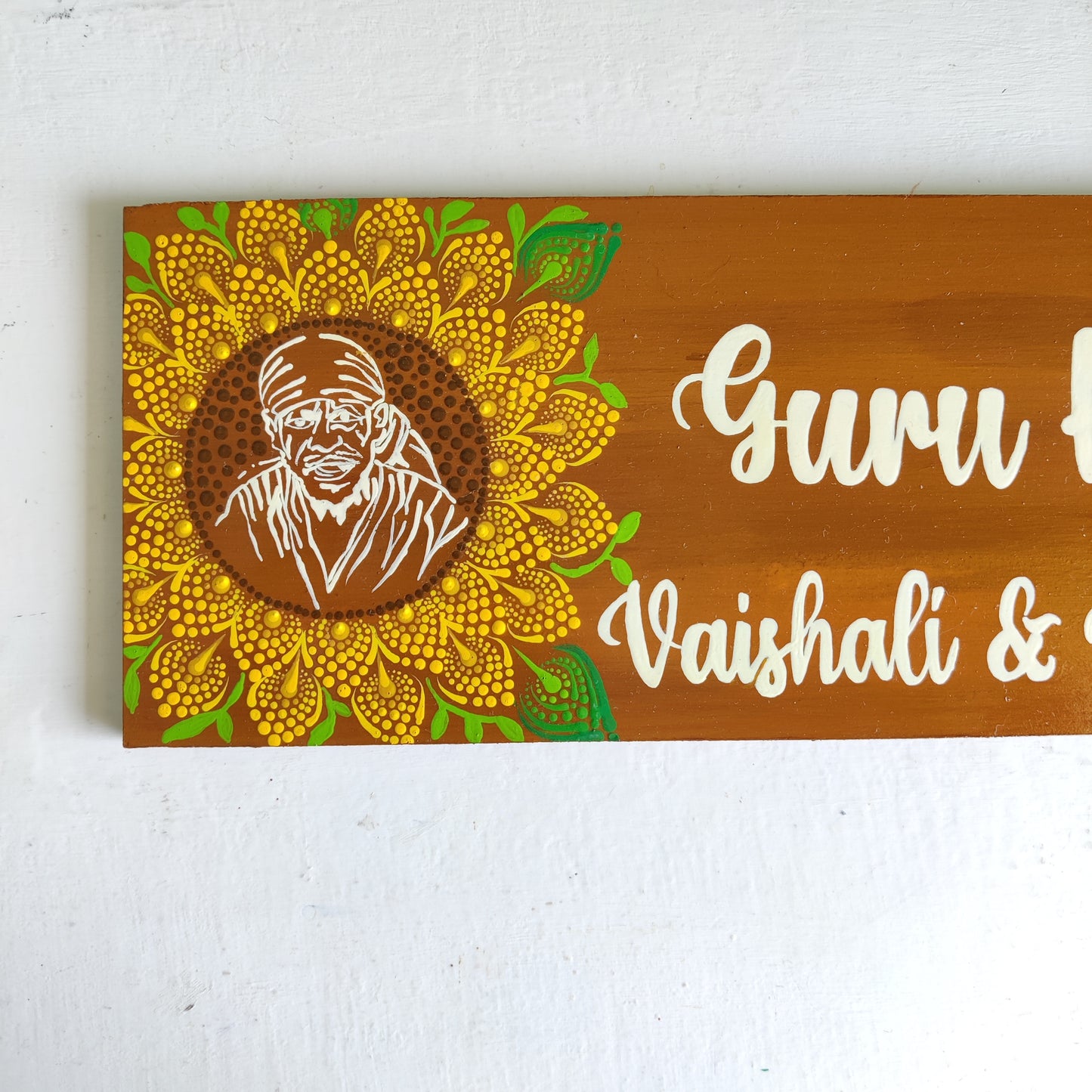 Sunflower Dot Art Mandala Rectangular Nameplate