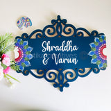 Classic Floral Cutwork Nameplate in  Pink Purple Blue & Dot  Mandala Accents