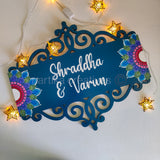Classic Floral Cutwork Nameplate in  Pink Purple Blue & Dot  Mandala Accents