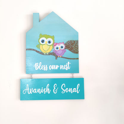 House Shape Owl Dot Mandala Nameplate