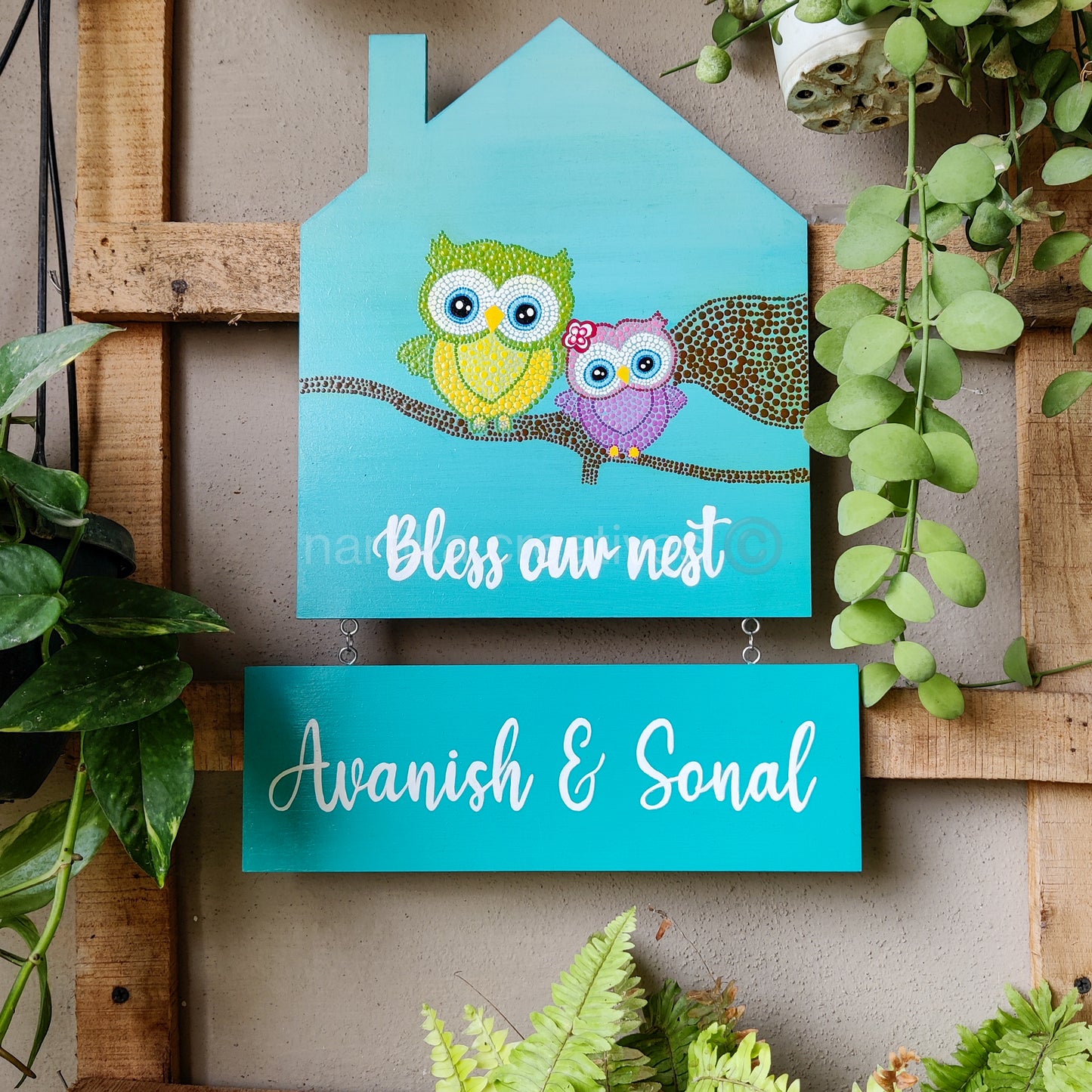 House Shape Owl Dot Mandala Nameplate