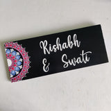 Pink & Blue Semi Mandala Dot Art Rectangular Nameplate – 12 x 30 cm
