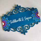 Classic Floral Cutwork Nameplate in  Pink Purple Blue & Dot  Mandala Accents