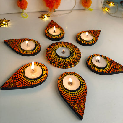 Rangoli Style Tealight Holders - Yellow Shades