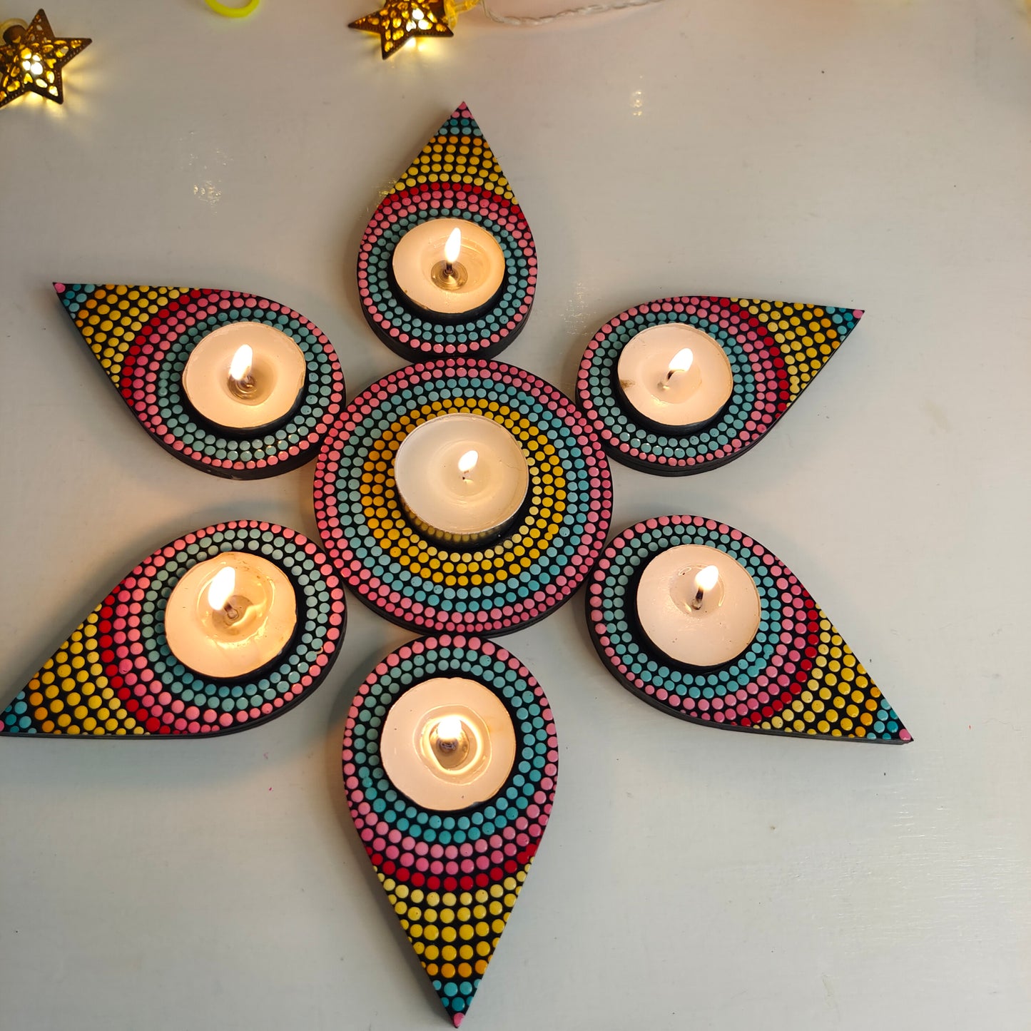 Tealight Holders Rangoli Style - Blue Shades